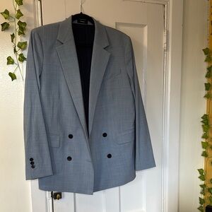 Theory Blue Double-Breasted Blazer Relaxed Fit